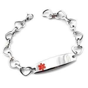 NEW! DIABETES Medical Alert ID Stainless Steel Open Heart Bracelet